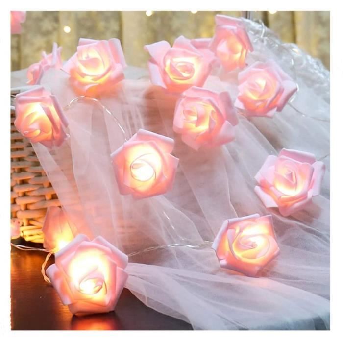 Fantes Guirlande Lumineuse LED &agrave  Piles Motif Fleurs Roses Diam&egrave tre 6 cm PE (poly&eacute thyl&egrave ne). rose