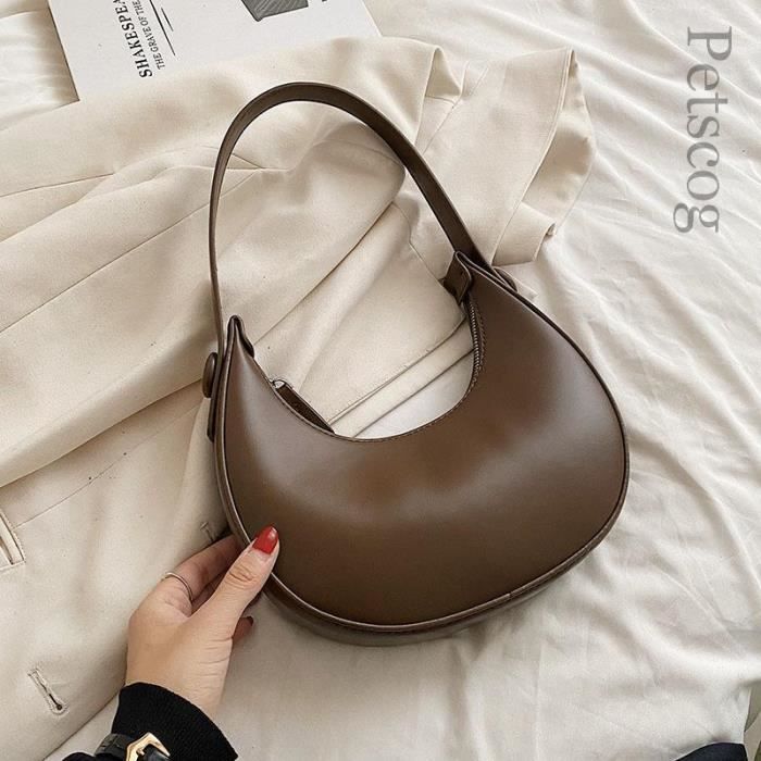 Café - ( 20 cm < Longueur maxi < 30 cm ) - Sac à bandoulière demi lune en  cuir PU pour femme, Sacs à main pou - Achat / Vente Café - ( 20 cm <  Longueur maxi - Cdiscount