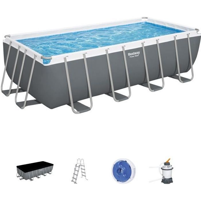 BESTWAY Piscine hors sol Power Steel™ 488 x 244 x 122 cm, filtre à sable, bâche, échelle, diffuseur 