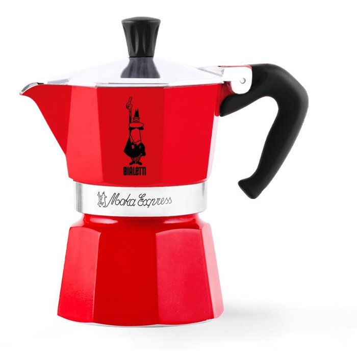 Cafetière italienne - Bialetti - Moka Express - 3 Tasses - Rouge - Aluminium poli