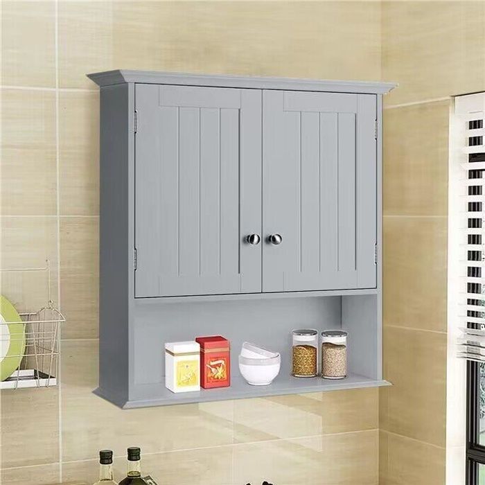 COSTWAY Meuble de Salle de Bain Armoire Murale avec 2 Portes Étagères Réglables Armoire à Pharmacie de Rangement 60x19x71cm Gris COSTWAY Meuble de Salle de Bain Armoire Murale avec 2 Portes Étagères Réglables Armoire à Pharmacie de Rangement 60x19x71cm Gris