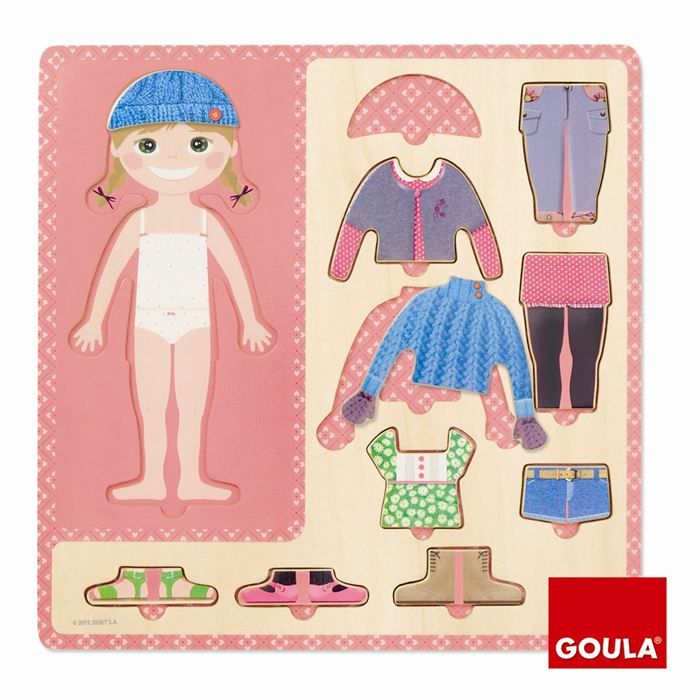 puzzle en bois - petite fille à habiller - 10 pièces - goula