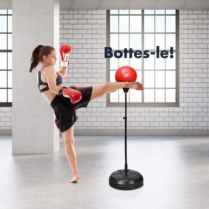 DREAMADE Punching-Ball sur Pied avec Base de Pédale, Sac de Frappe Hauteur Réglable avec Gants de Boxe&Pompe, pour