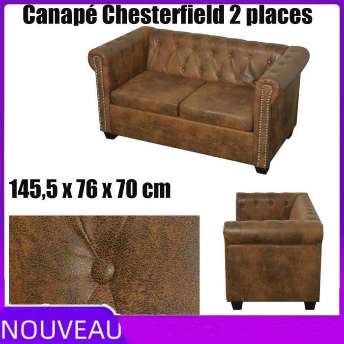 Canapé Chesterfield 3 Places Cuir Artificiel Marron - Canapé