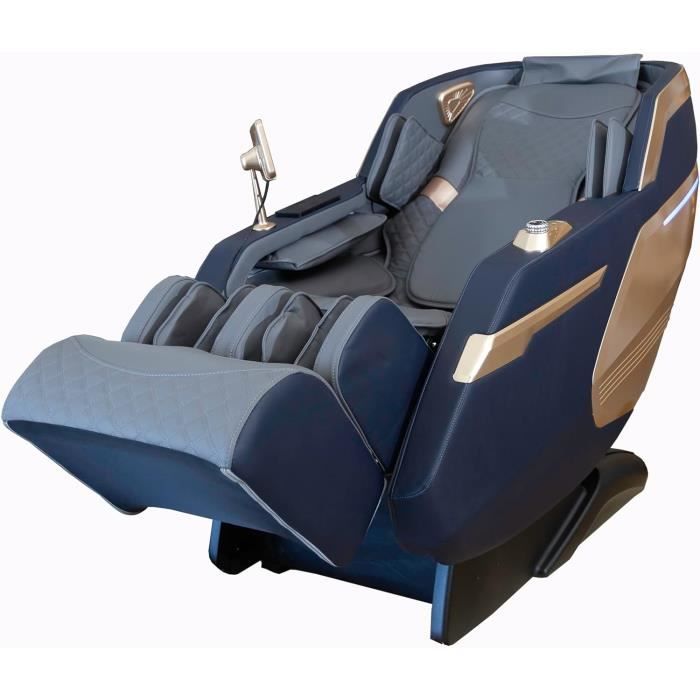 fauteuil massant premium  - système zéro gravité - simili gris et bleu.