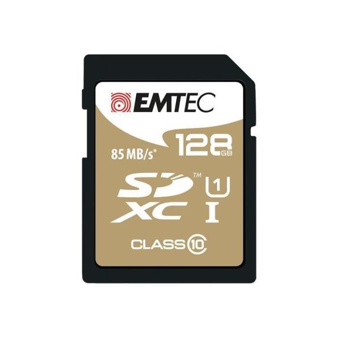 Carte mémoire SDXC EMTEC 128Go CL10 Gold+ UHS-I - Vitesse de lecture 85MB/s