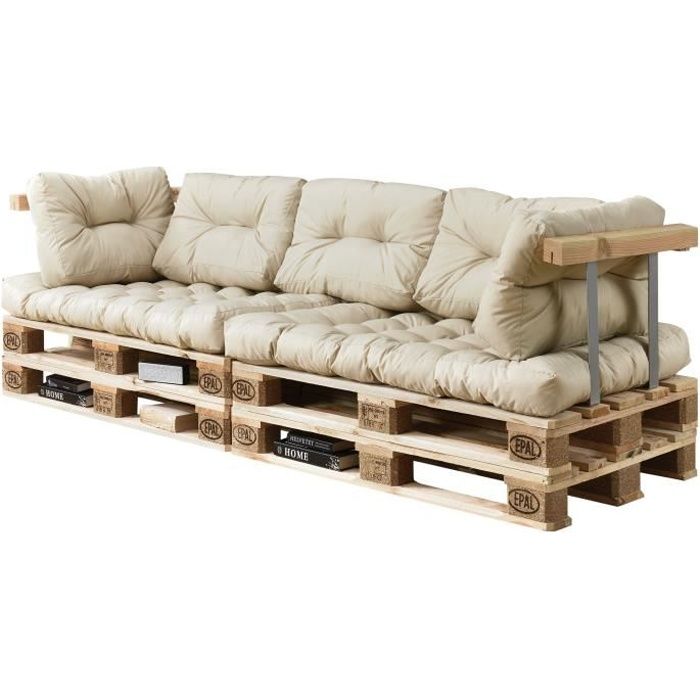 canape d angle en palettes revetement 2x coussin de siege et 5x coussin de dossier beige coussin cdiscount jardin