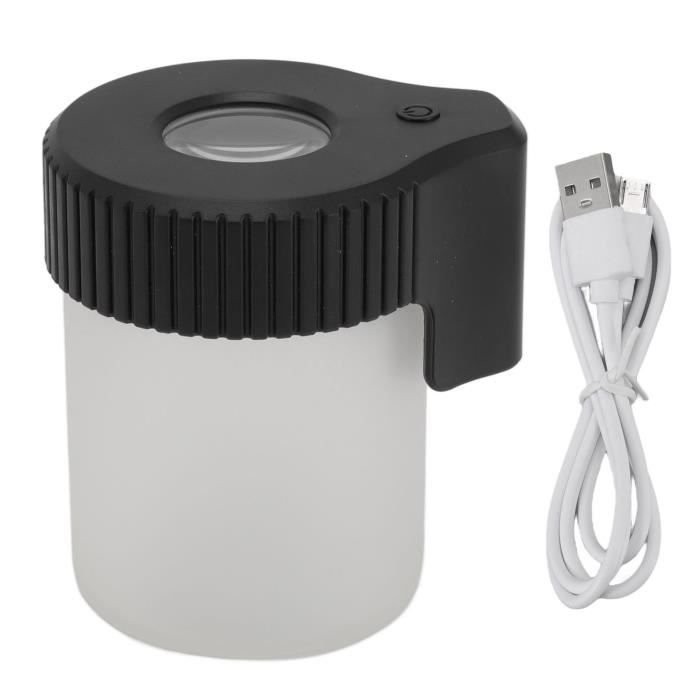 ROM Bocal grossissant à LED 8X en verre résistant aux odeurs, étanche à  l'eau Contenant de stockage à LED pour tabac / herbes (Noir)