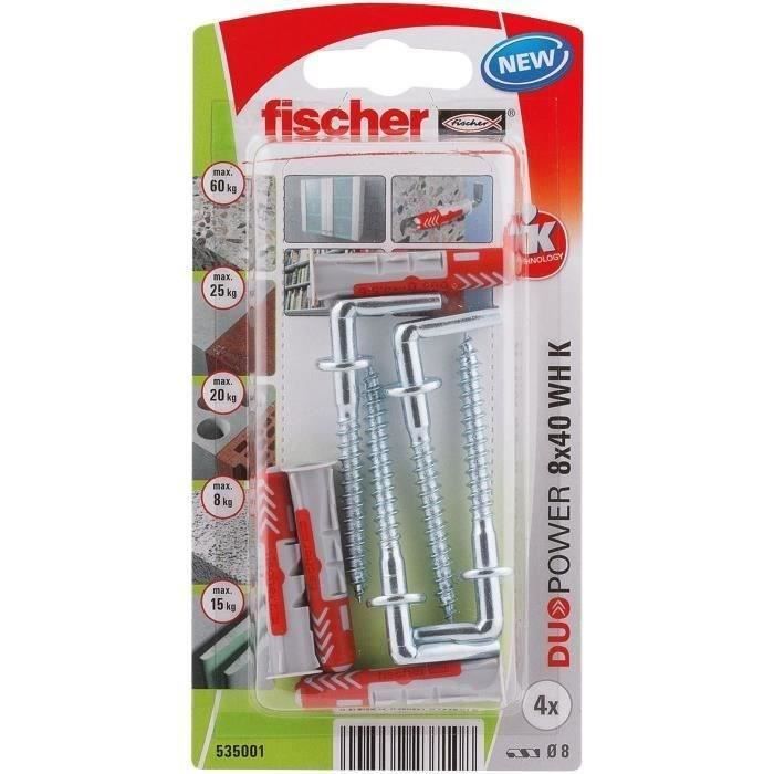 Chevilles duopower 8x40 avec crochet FISCHER Lot de 4