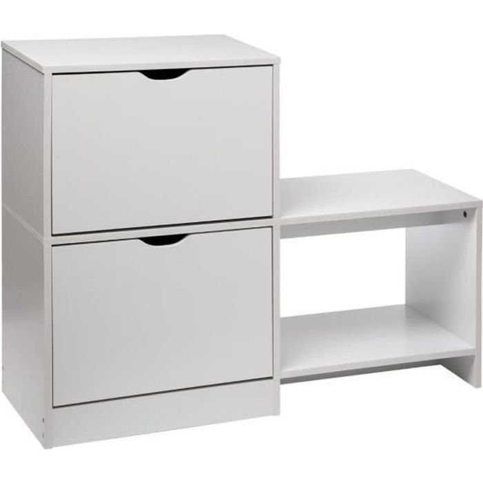 Five Meuble Range Chaussures En Bois Blanc Avec Banc Et 2 Tiroirs De Rangement L100 X H 80 Cm Achat Vente Meuble A Chaussures Five Meuble Range