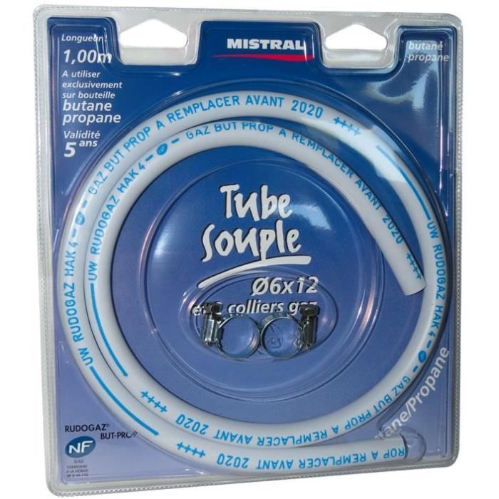 MISTRAL GAZ Tuyau gaz butane propane - Ø 6 mm - 1 m + 2 colliers