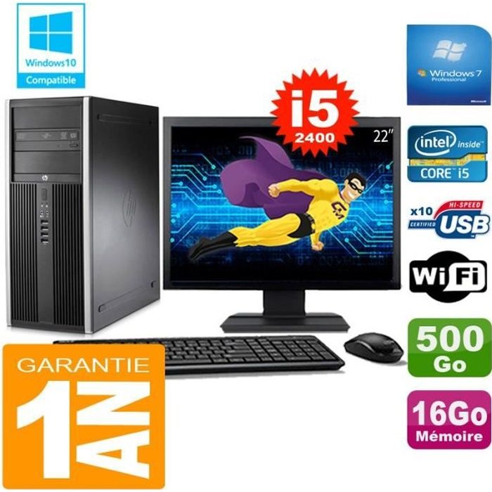 PC Tour HP Compaq 8200 Core I5-2400 Ram 16Go Disque 500 Go Wifi W7 Ecran 22 - Hewlett packard