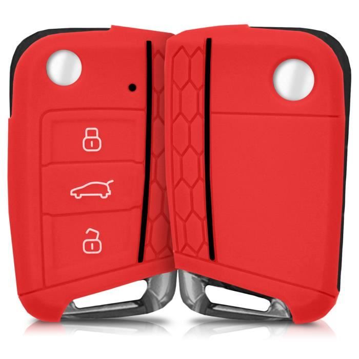 kwmobile Accessoire clé de voiture pour VW Golf 7 MK7 - Coque pour clef de voiture VW Golf 7 MK7 3-Bouton en silicone rouge - Étui d