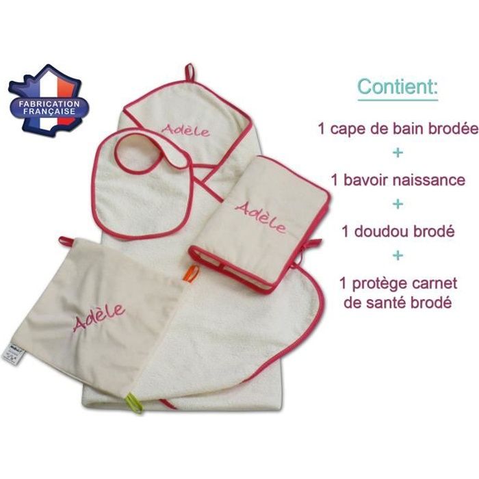 Modulit Coffret Naissance Personnalise 4 Pieces Cape De Bain Bavoir Protege Carnet De Sante Doudou Fushia Cdiscount Puericulture Eveil Bebe