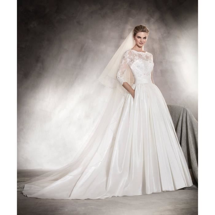 Robe De Mariee Mariage Femme Maxi Blanc Princesse Dentelle Manches