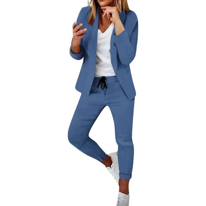 Tailleur Femme 2 PiCes Slim Couleur Unie Mode Blazer Manche Longue