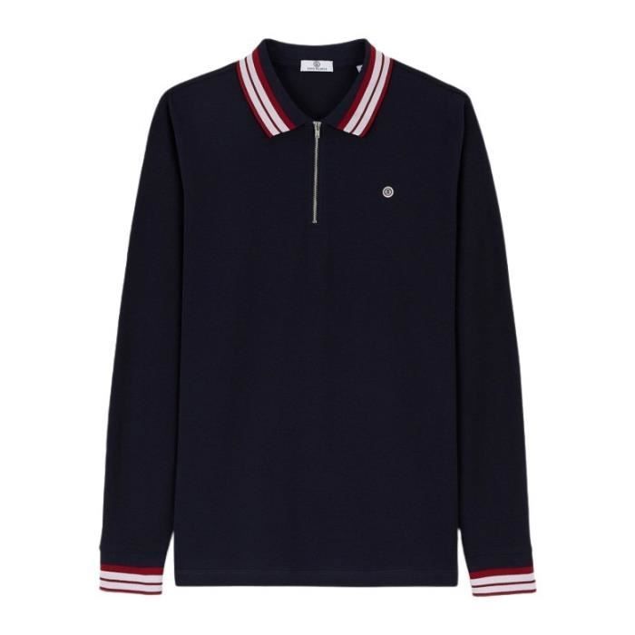 Polo manches longues maille piquee Serge Blanco Navy Cdiscount Pret a Porter