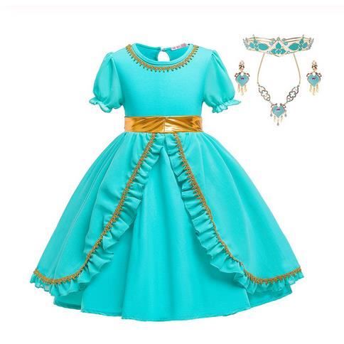 Robe Jasmine pour filles Costumes princesse arabe verte vetements a paillettes Cosplay pour enfants vetements fantaisie de fete