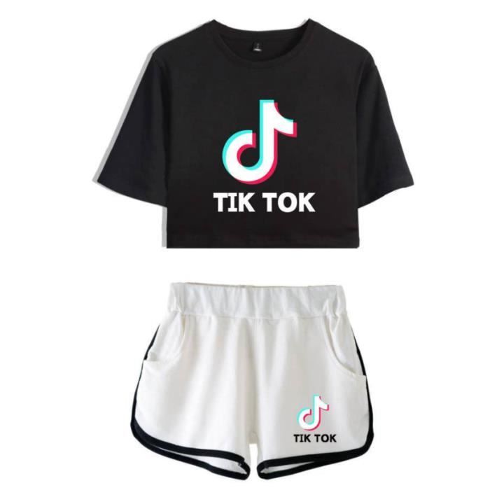 Ensemble de short à manches courtes pour femme Tik Tok avec col rond et imprimé 3D Ensemble de short à manches courtes pour femme Tik Tok avec col rond et imprimé 3D