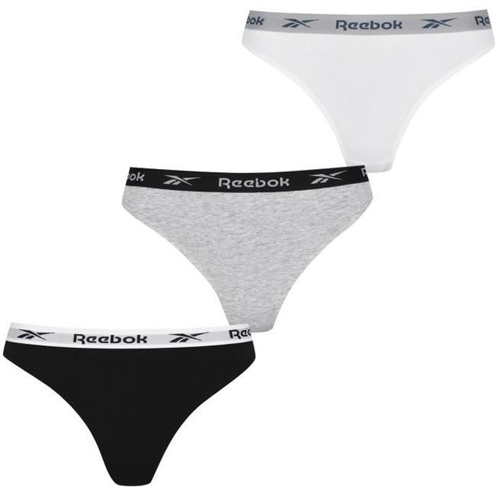 Reebok Lot De 3 Coton Strings Femmes Noir blanc Cdiscount Pr t