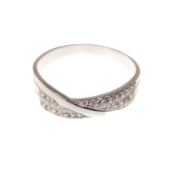 Bague Tank Ancienne En Argent Avec Zirconium - Taille 52 - Style Ceinture Argenté - Occasion