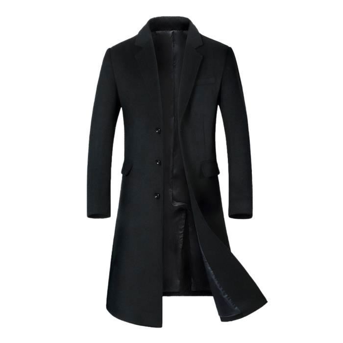 Manteau en Laine Homme Chaud et Elegant Noir Trench coat en Laine avec Revers Classique D noir Cdiscount Pret a Porter