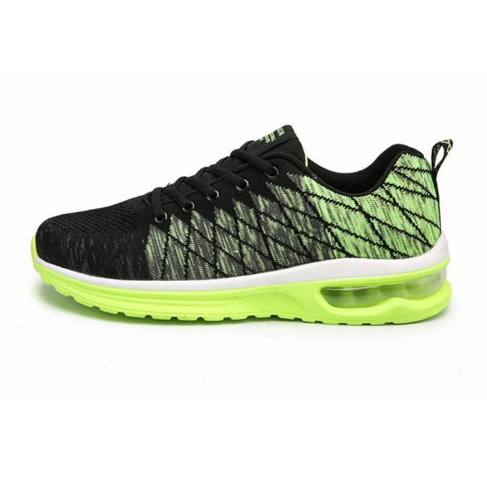 Sneakers Running Mixte Adulte Homme-Femme Noir-Vert Noir/vert