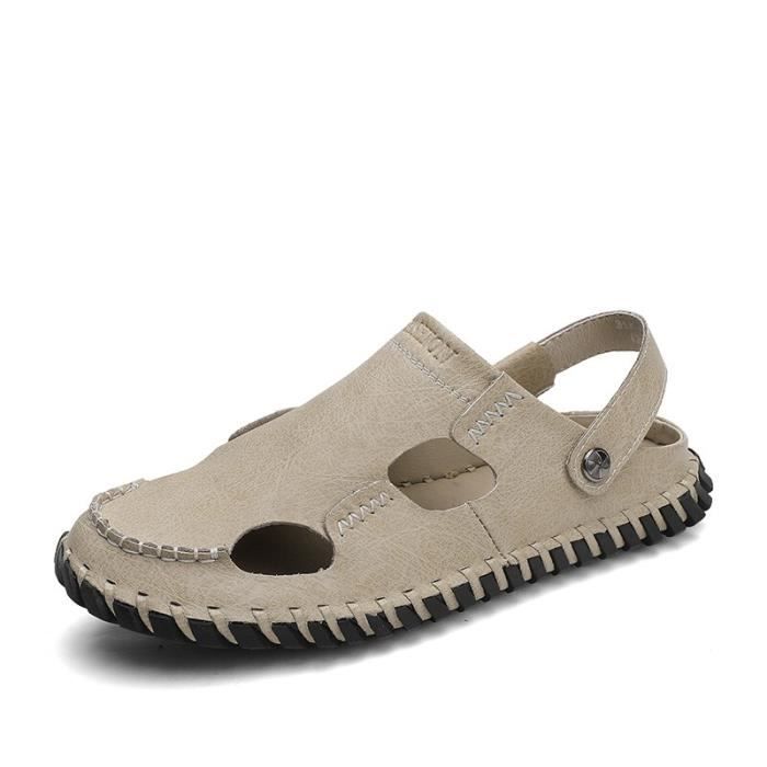 Sandales De Randonnée Pour Homme En Cuir, Bout Fermé, Antidérapantes - Idéales Pour Marche, Plage, Sport Extérieur