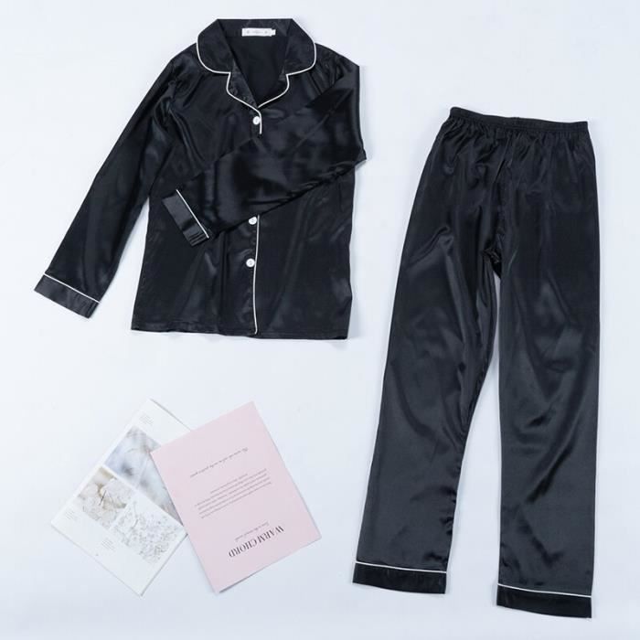 Pyjama,Pyjama en Satin et fausse soie pour femme, ensemble de 2 pièces ...