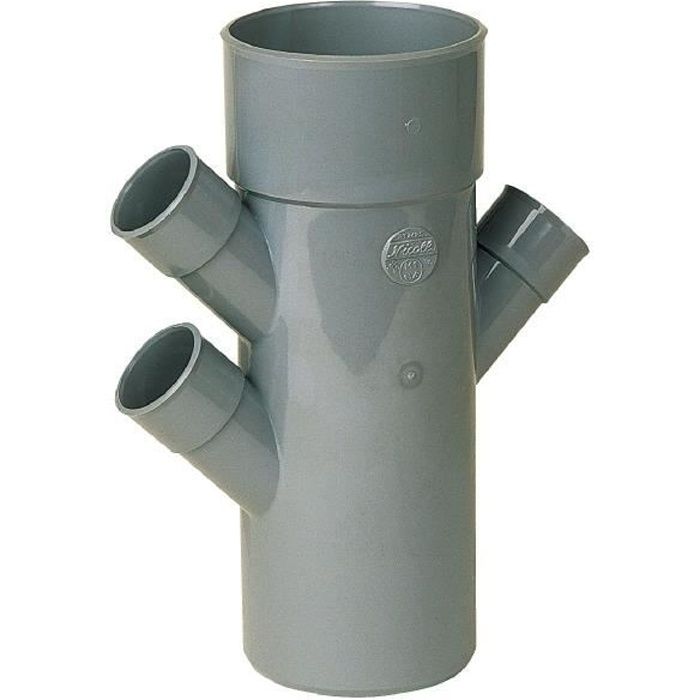Raccord PVC gris triple équerre 45° - Ø 40 - 40 - 100 - 40 mm - Quadruple emboîture - Nicoll