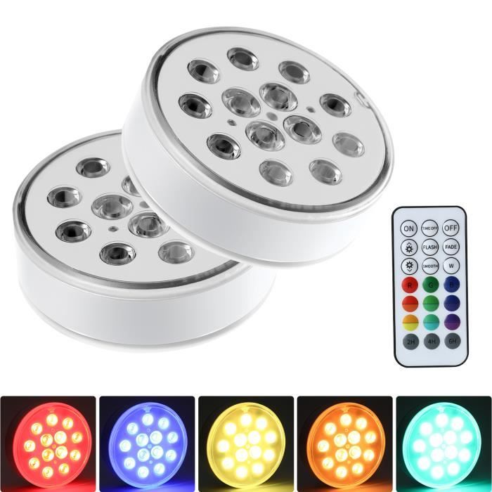 2PCS Lumière LED Submersible Rechargeable Avec Télécommande RVB Couleur Eclairage de Décoration pour Bassin/Vase/Piscine