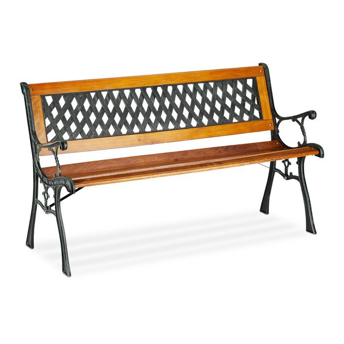 Relaxdays Banc de jardin 2 places extérieur balcon terrasse dossier décoratif fonte HxLxP : 73x125x52 cm nature