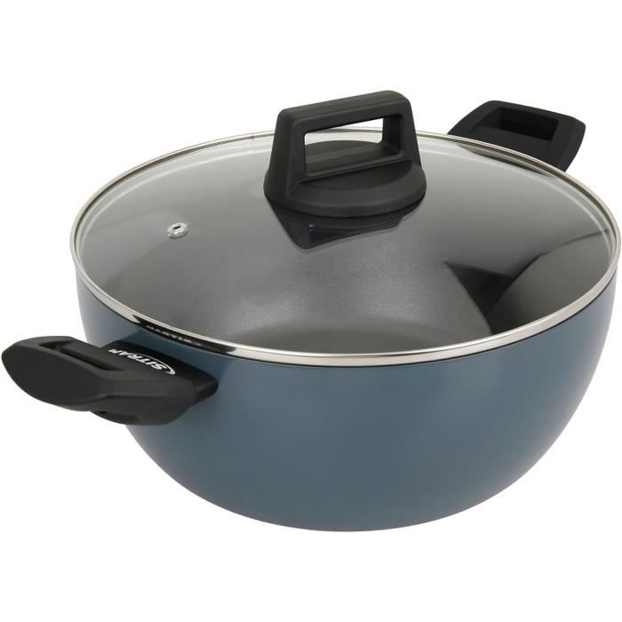 Sitram 715454 - Casseruola in alluminio pressato riciclato RAVIVE 20 cm H 9,5 cm – Rivestimento interno Whitford Xylan a 2 strati senza PFOA – Colore blu – Tutti i fornelli inclusi induzione