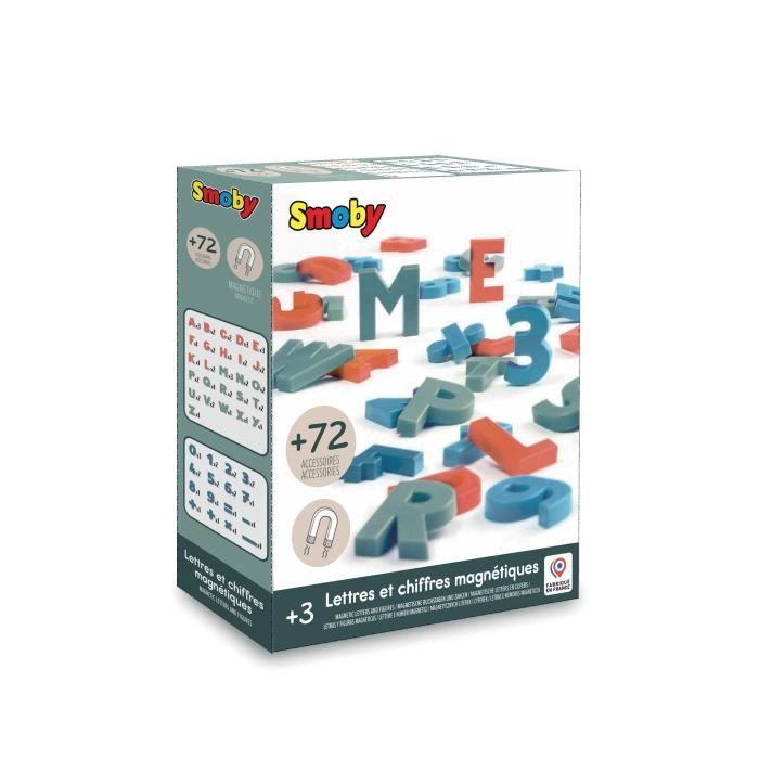 Smoby 72 Lettres Et Chiffres Magnétiques – Majuscules Colorées (Rouge, Vert, Bleu) – Support Magnétique – Fabrication Française – Dès 3 Ans