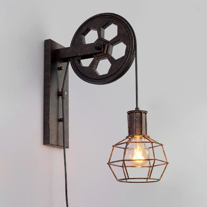 Rétro Applique Creative Style Industriel Métal Lampe de Mur Loft Levage Poulie Lumière Canal Couloir Mur Lampe Fer Rouille