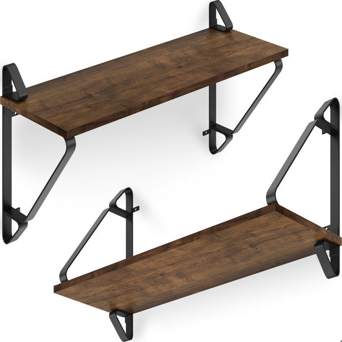 Étagère murale - TECTAKE - Lot de 2 étagères suspendues IRVINE en panneau aggloméré 60 x 20 x 33 5 cm - Bois foncé