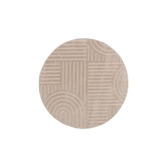 Tapis Salon à poil court, Rond, Boho géométrique - Beige - Ø200 cm (rond) - Tapis moderne super doux