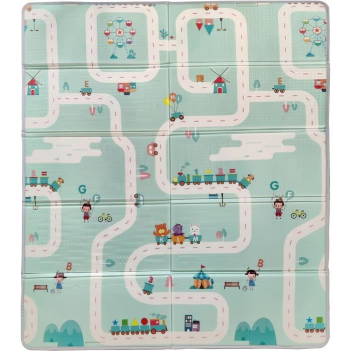 Maxi tapis d'éveil réversible TINEO 150 x 180 cm Facade animaux / Circuit de voitures
