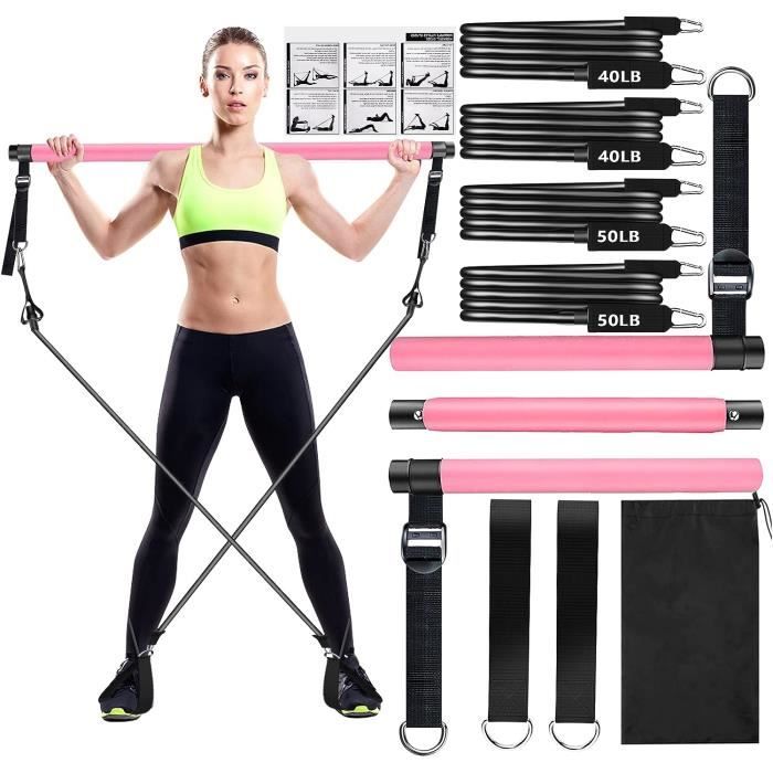 Kit Barre Pilates KMM – Salle De Sport à La Maison Avec Bandes (rose)