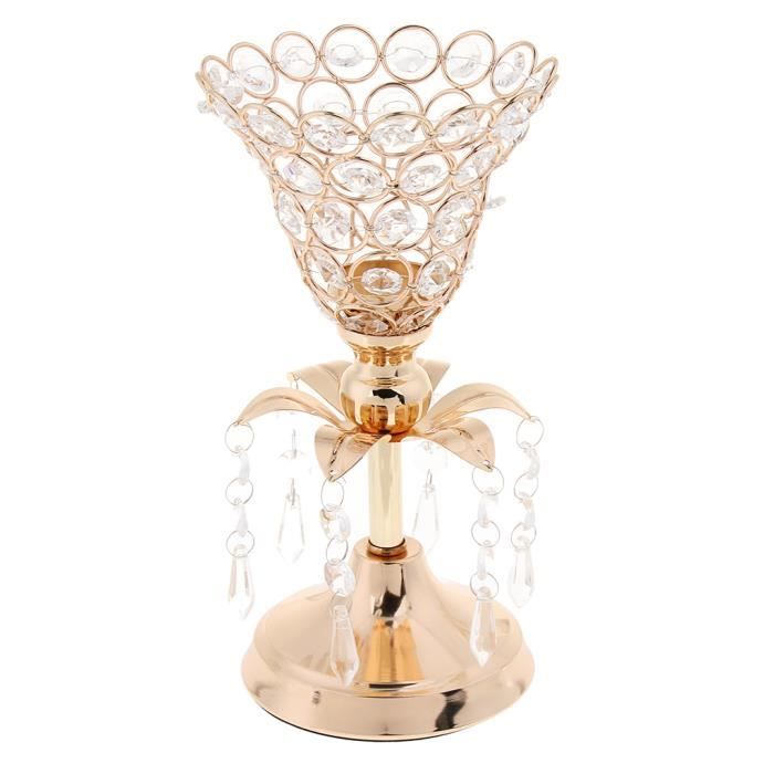 Bougeoir - Mariage - Cristal et Métal Doré - Hauteur 26cm - Diamètre