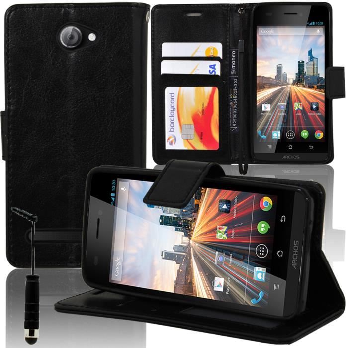 Housse Flip 360° Pour Archos Access 45 4G - Coque De Protection Noire - Neuf