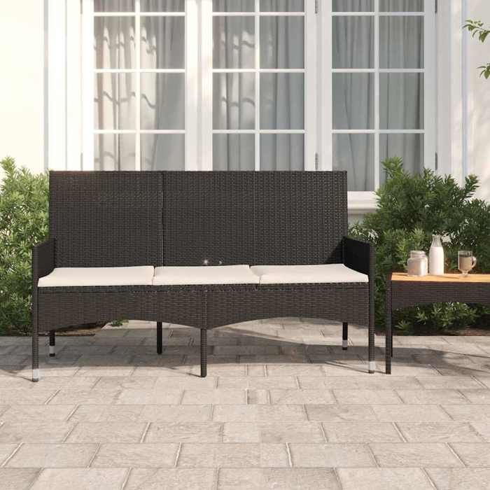 vidaXL Banc de jardin à 3 places avec coussins résine tressée