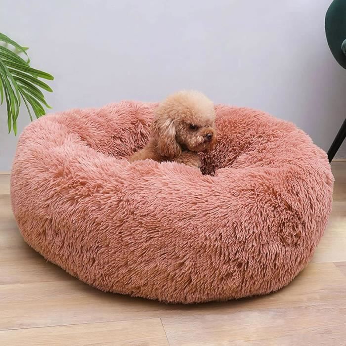 Panier Rond en Peluche pour Chiens Chat Animal Domestique 60CM Domestique Nest Matelas épais Chaud Lit Rose 2