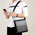 Sacoche homme bandouliere cuir PU Rigide Élégant Business pour Contenir Livres iPad - Noir-1