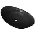 vidaXL Lavabo ovale en céramique noir avec trop plein 59 x 38,5 cm-1