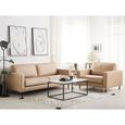 Canapé et fauteuil de salon en tissu beige aspect cuir SAVALEN - BELIANI - Fixe - Moelleux - Avec accoudoirs-1