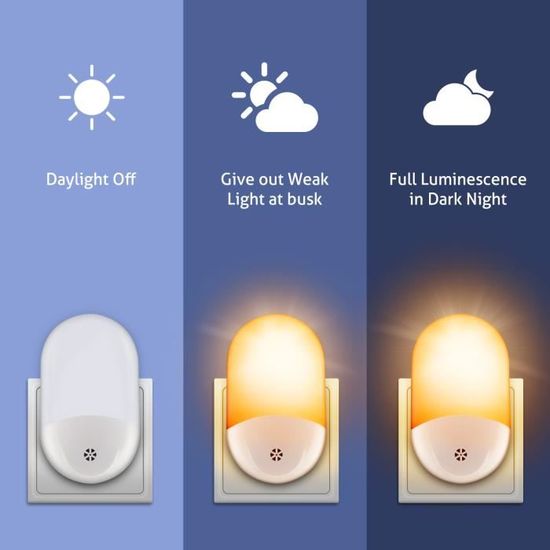 Veilleuse Automatique Avec Détecteur De Lumière [Lot De 2] - Pour Couloir, Chambre, Salle De Bain - 0,5W