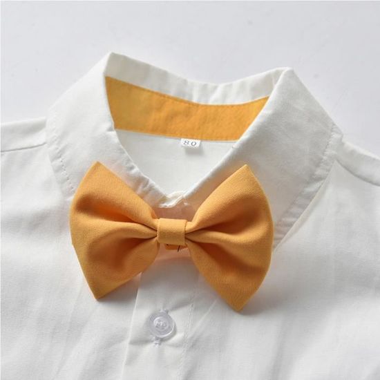 costume enfant garcon mariage bapteme tenue ceremonie garcon ensemble gentlemen chemises garçon 1-5 ans manches longues noeud papillon pantalon avec bretelles vetement mode (Blue, 12-18 Months