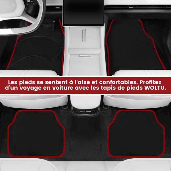 WOLTU Tapis De Sol Voiture 4 Pièces Broderie Sports Noir Rouge - Universel Antidérapant