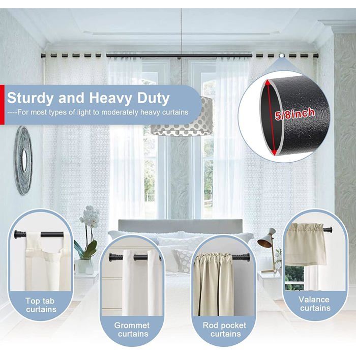 Tringle à Rideaux Extensible Acier Inoxydable 71-347cm - Blanc Mat 16mm Avec Supports Et Accessoires